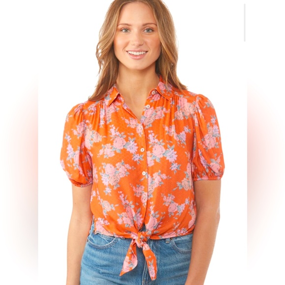 FREE PEOPLE Celia  floral tie shirt sz S - Picture 4 of 9